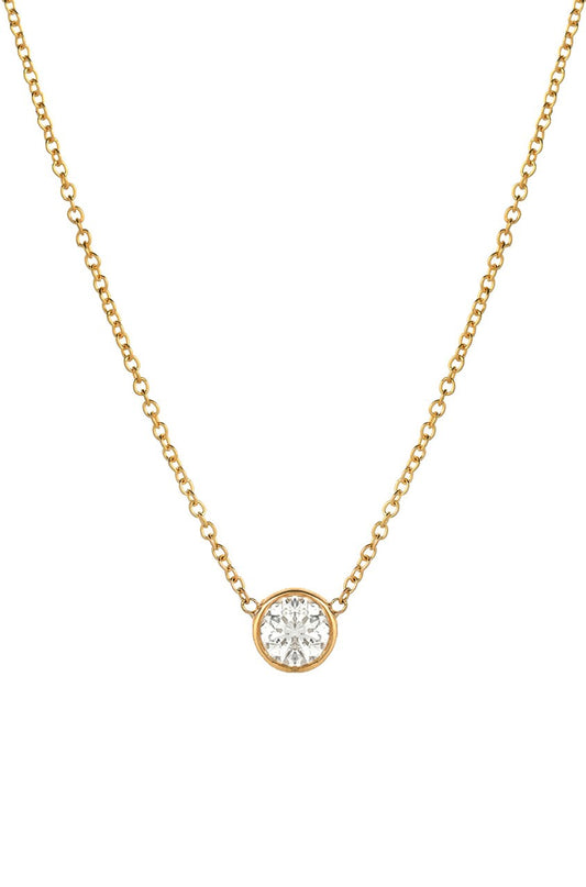 14K Yellow Gold Large diamond bezel necklace