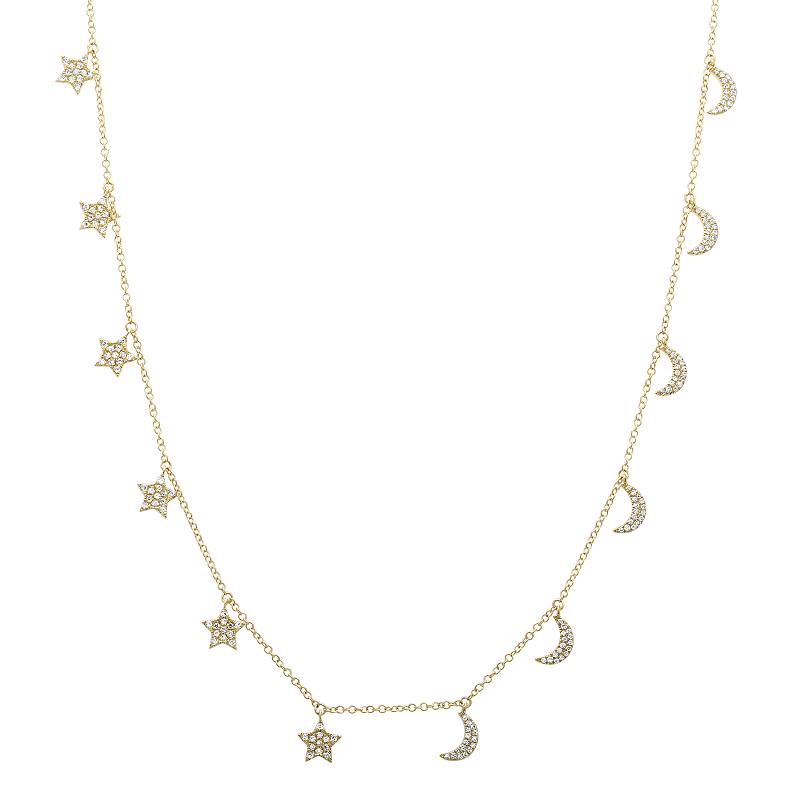 14K Yellow Gold Moon & Star Necklace