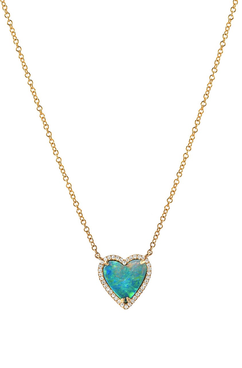 14K Yellow Gold Opal heart necklace