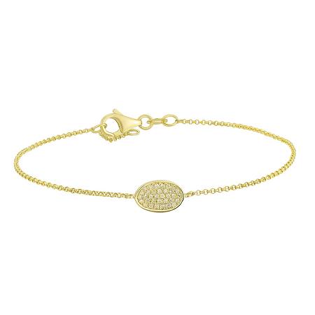 14K Yellow Gold Oval Disc Pave Diamond Bracelet
