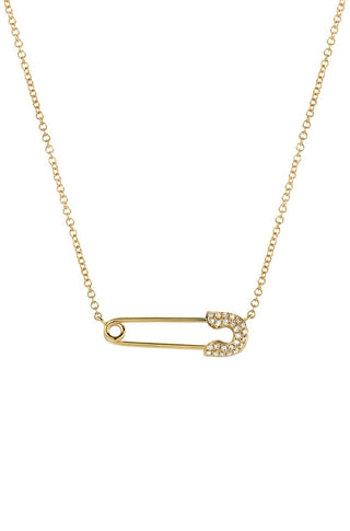 14K Yellow Gold Diamond Safety Pin Necklace
