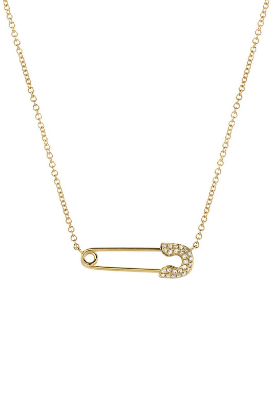 14K Yellow Gold Diamond Safety Pin Necklace