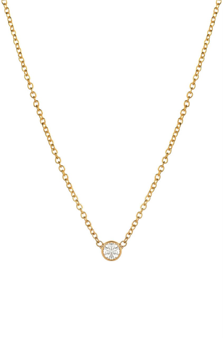 14K Yellow Gold Small bezel diamond necklace