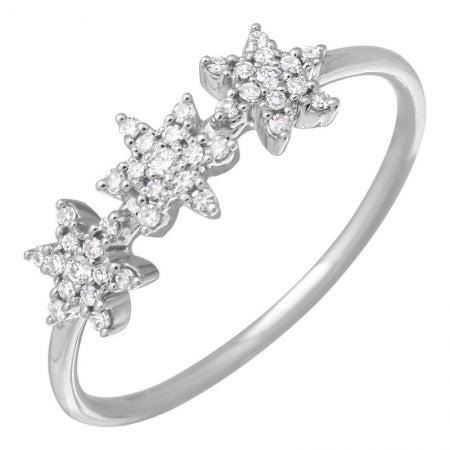 14K White Gold Triple Star Ring