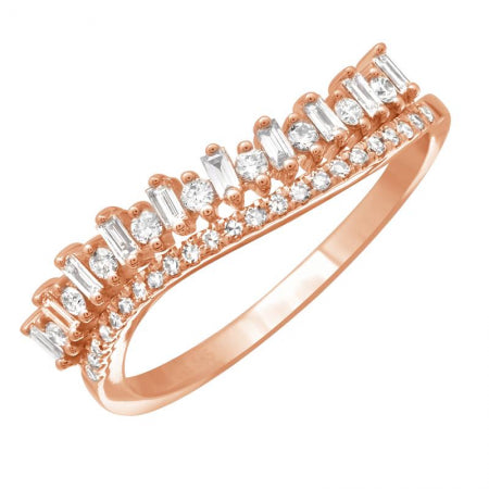 14K Gold Baguette and Round Diamond Ring