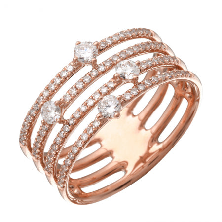 14K Rose Gold Four Row Ring