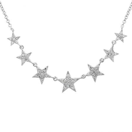 14k White Gold Diamond 7 Star Necklace