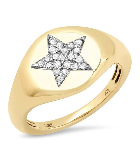 14K Yellow Gold Star Signet Ring