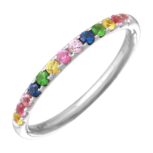 14K White Gold Round Rainbow Band