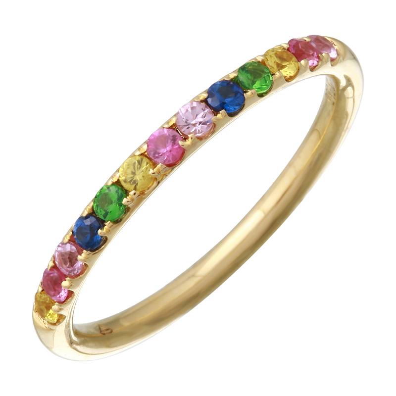 14K White Gold Round Rainbow Band