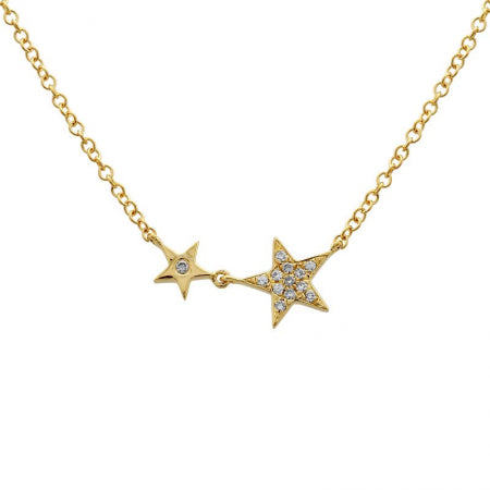 14K Yellow Gold Double Star Necklace