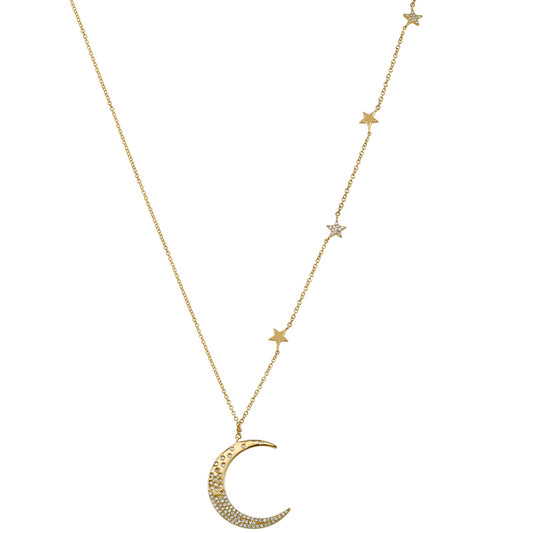 14K Yellow Gold Star & Moon Necklace