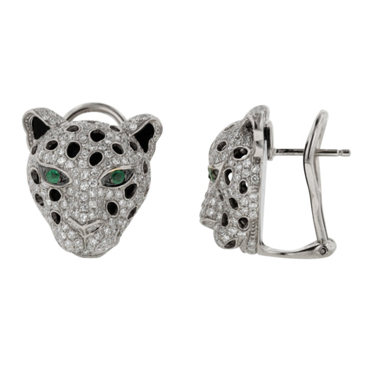 14K White Gold Panther Earrings