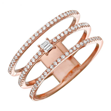 14K Rose Gold Triple Row Ring