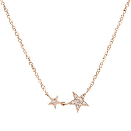 14K Yellow Gold Double Star Necklace