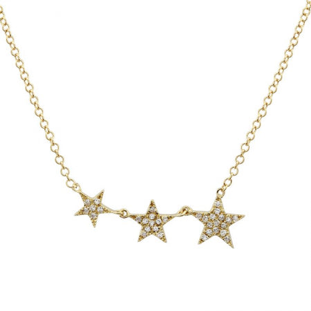 14K Yellow Gold Triple Star Necklace