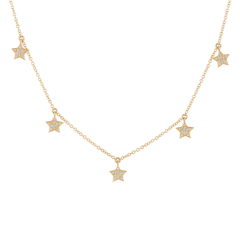 14k Diamond Five Star Necklace