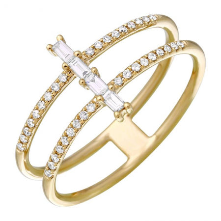 14K Yellow Gold Double Row Baguette Ring