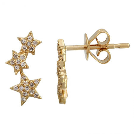 14K Yellow Gold Triple Star Earring